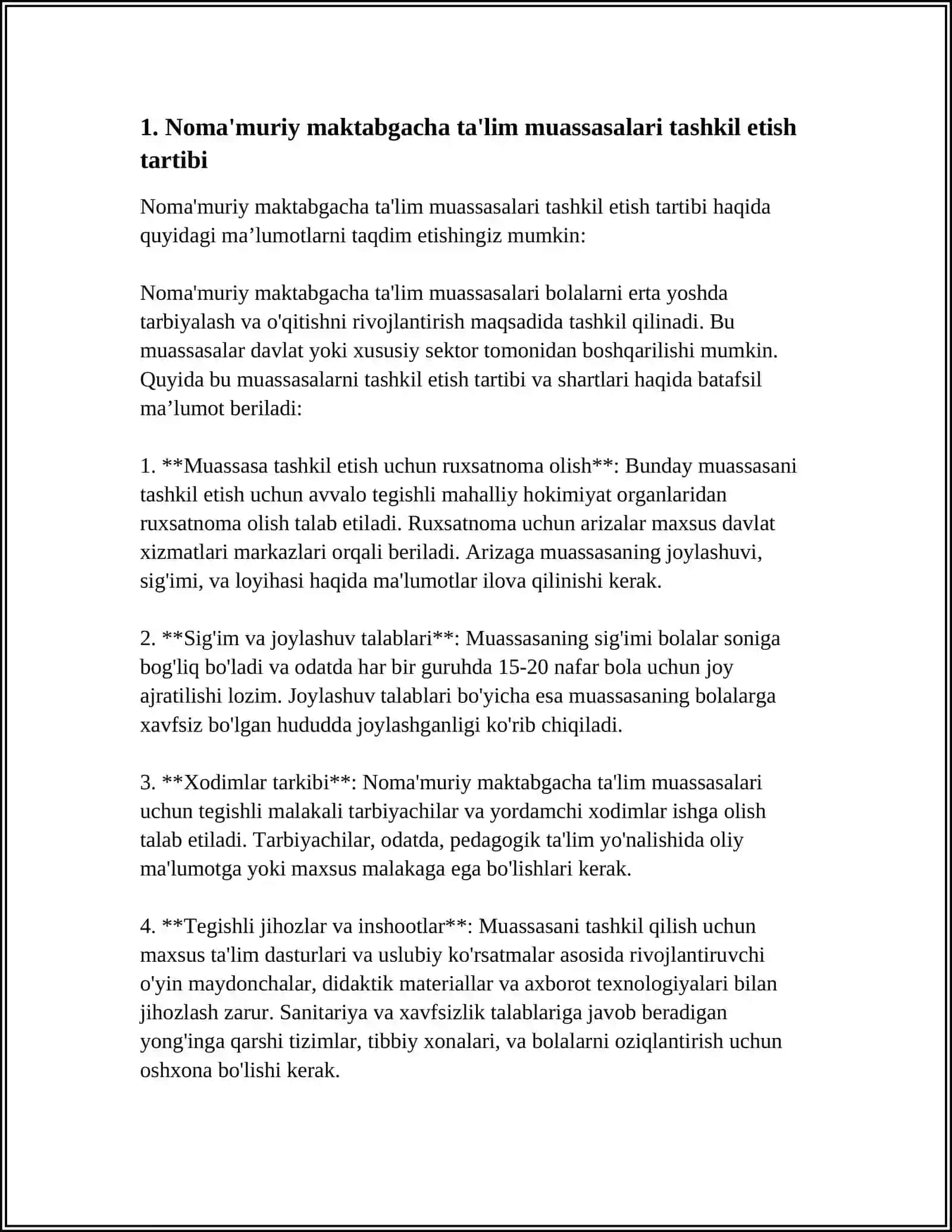 Noma'muriy maktabgacha ta'lim muassasalari tashkil etish tartibi 4