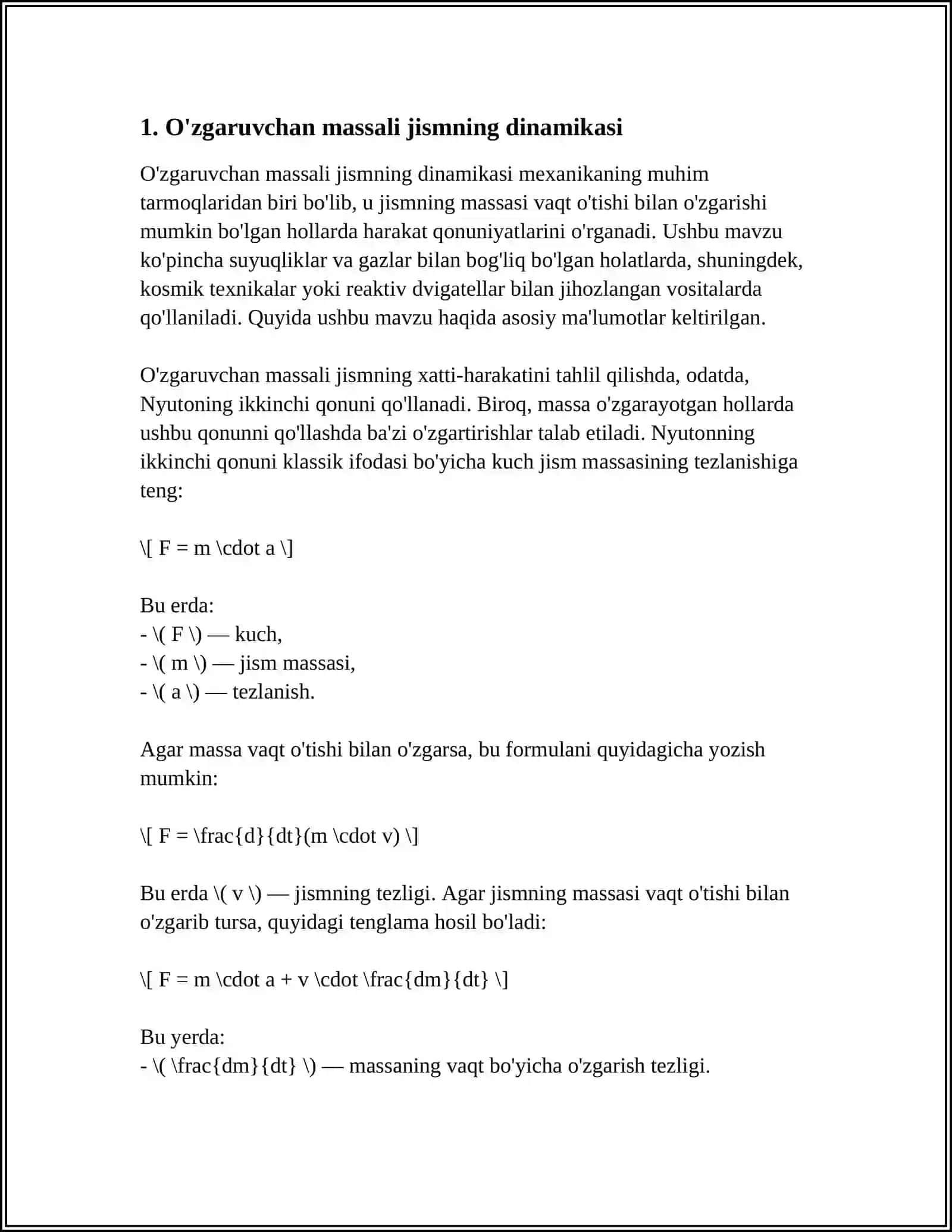 O’ZGARUVCHAN MASSALI JISMNING HARAKATI 4