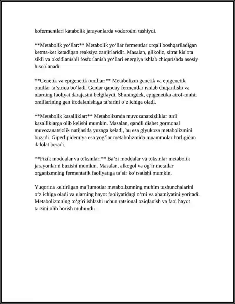 METABOLIZM JARAYONIDA ENERGIYA HOSIL BOʻLISHI VA SARFLANISHI 4