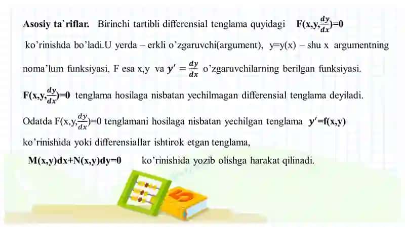 Birtartibli differensial tenglamalar va ularni yechish usullari 4