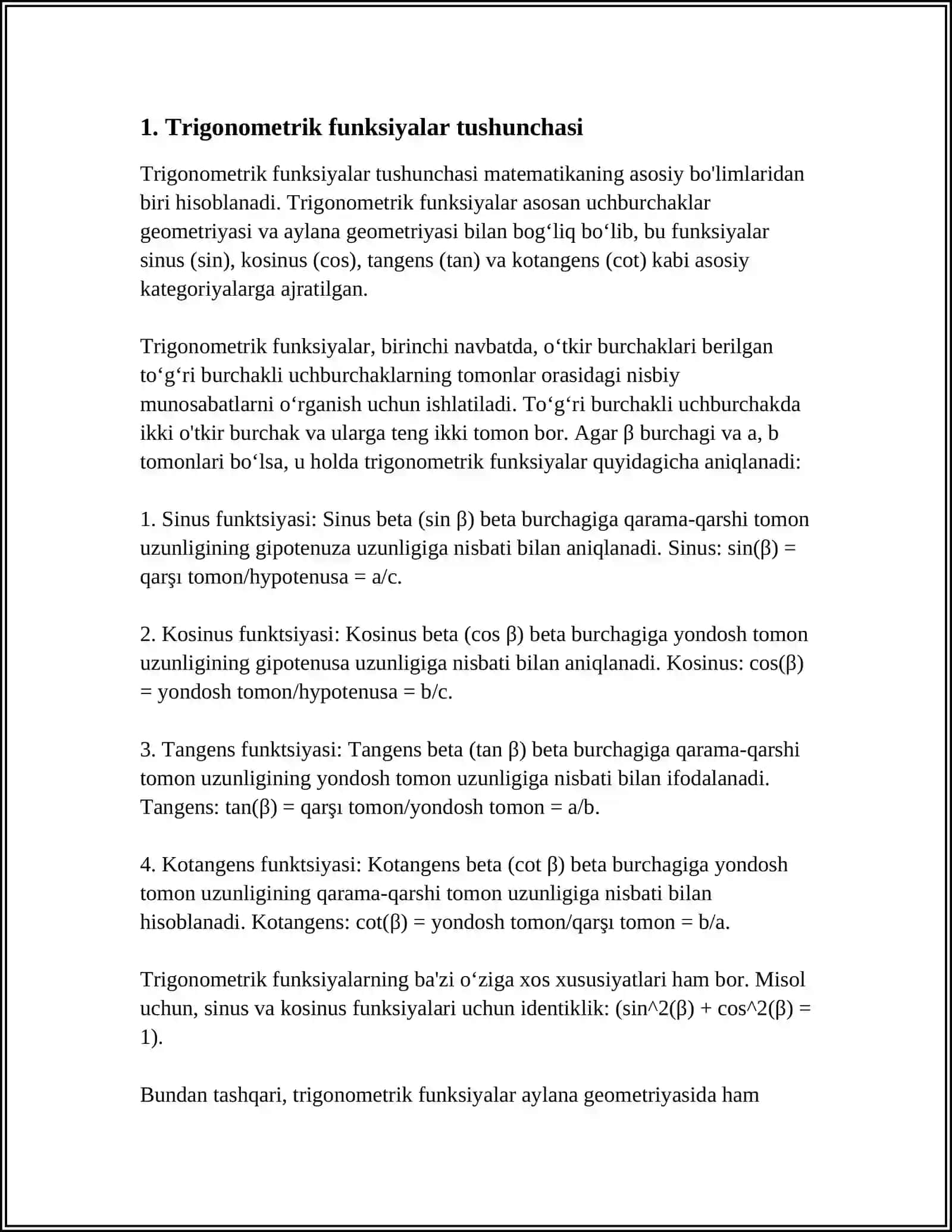 TRIGONOMETRIK FUNKSIYALAR VA ULARNING XOSSALARI 4