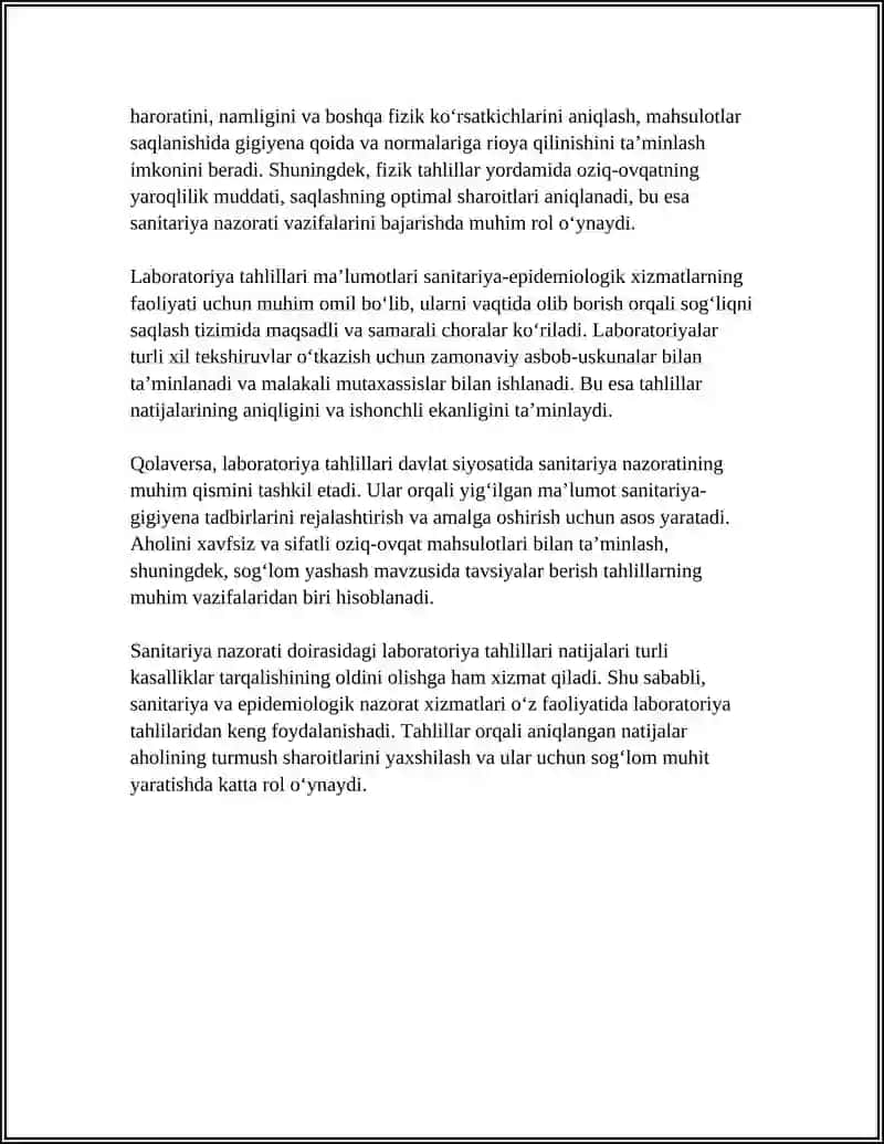 SANITARIYA NAZORATIDA LABORATORIYA TAHLILLARING OʻRNI 4