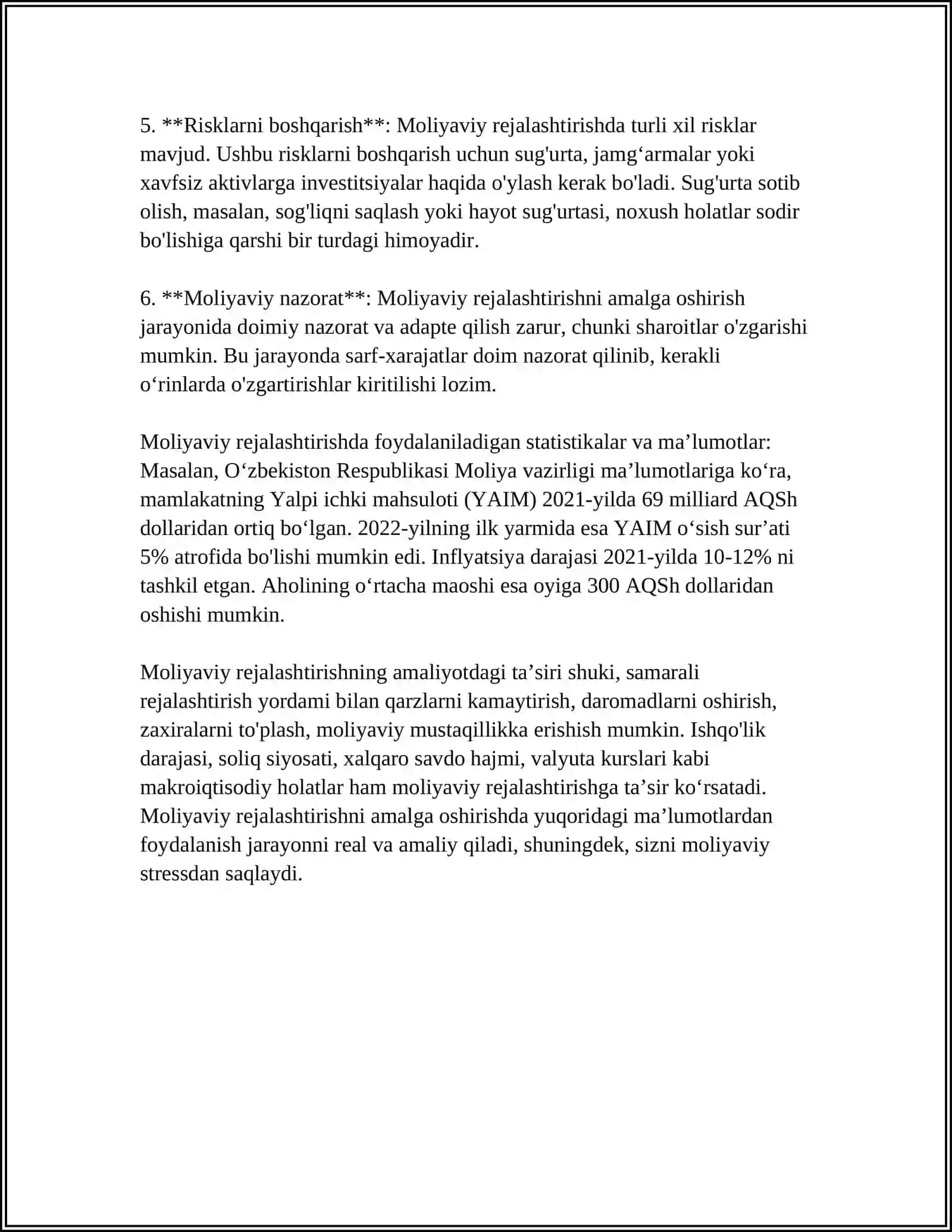 MUSTAQIL ISH: MOLIYAVIY REJALASHTIRISH 4