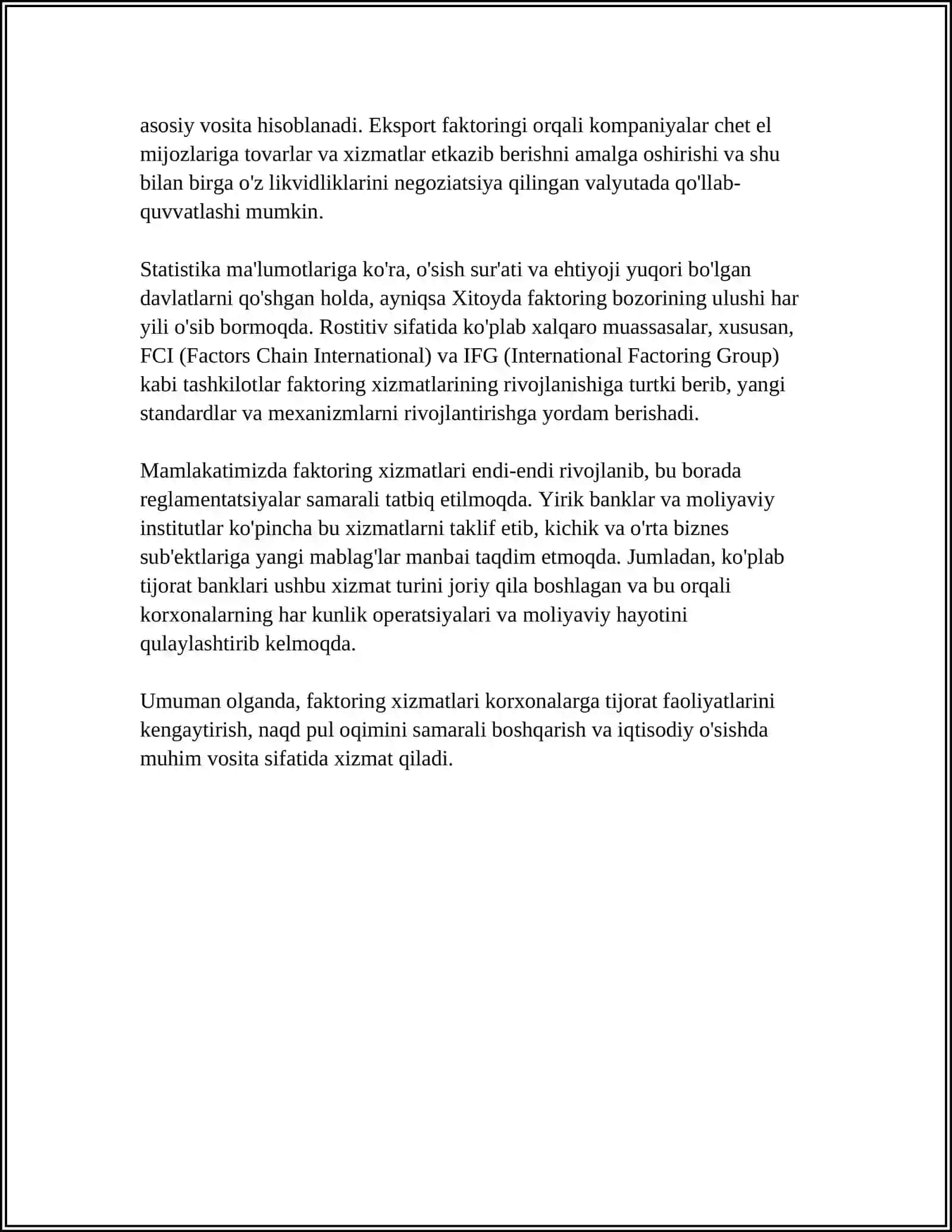 O'ZBEKISTONDA BANK SEKTORIDA FAKTORING XIZMATLARINI RIVOJLANTIRISH ISTIQBOLLARI 4