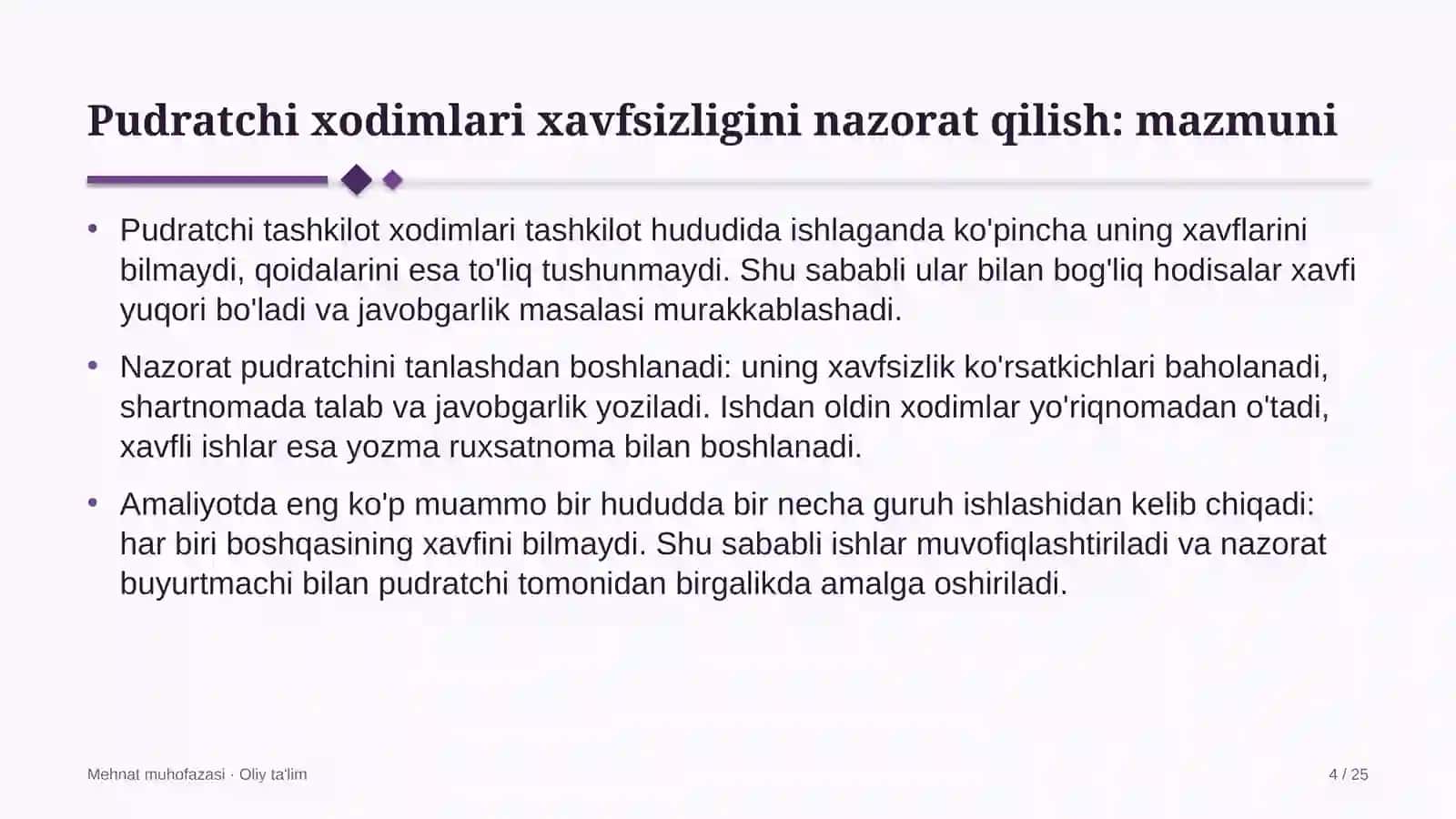 Mehnat muhofazasi · Oliy ta'lim 4