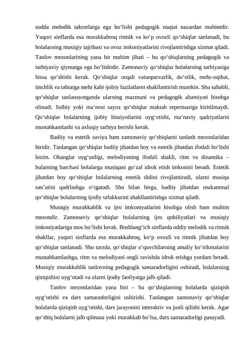ZAMONAVIY BOLALAR QO‘SHIQLARINI TANLASH MEZONLARI 4