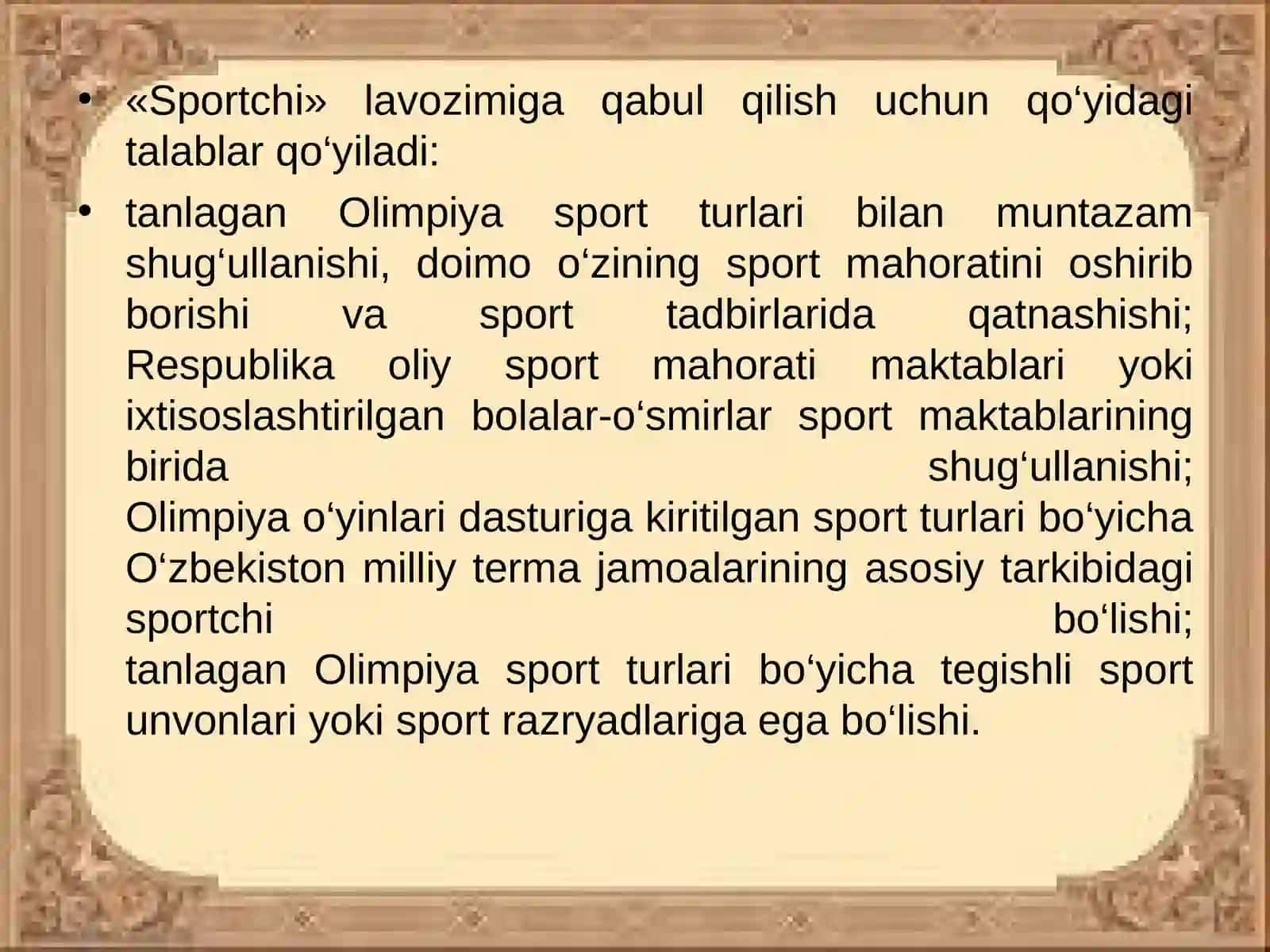 Sportchining majburiyatlari turlari 4