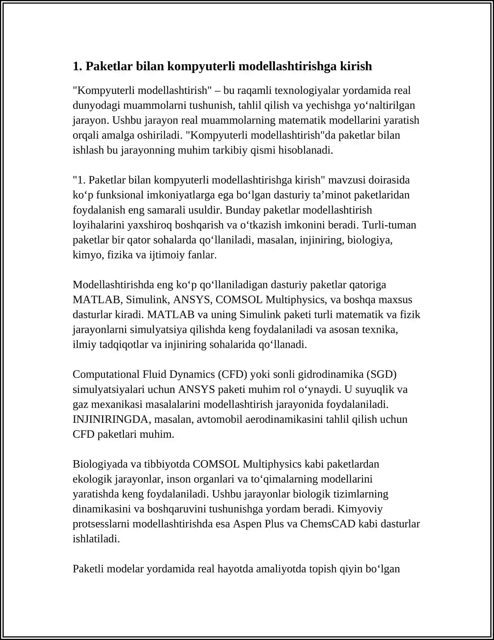 "KOMPYUTERLI MODELLASHTIRISH"DA PAKETLARDAN FOYDALANISH 4