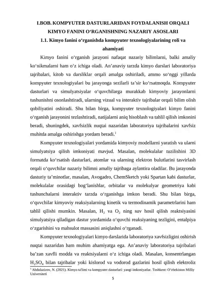 Kimyo fanini kompyuter dasturlarida oʻrganishning afzalliklari 4
