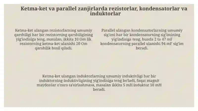 Elementlarni ketma ket va parallel ulash 4