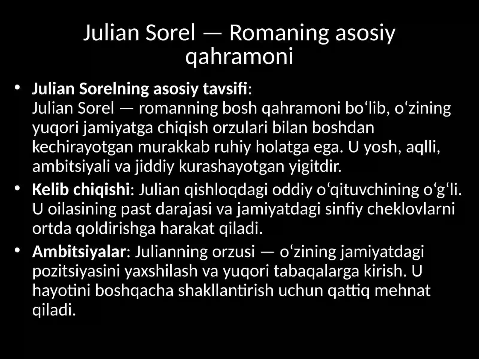 Stendalning “Qizil va qora” romanida J. Sorel obrazi 4