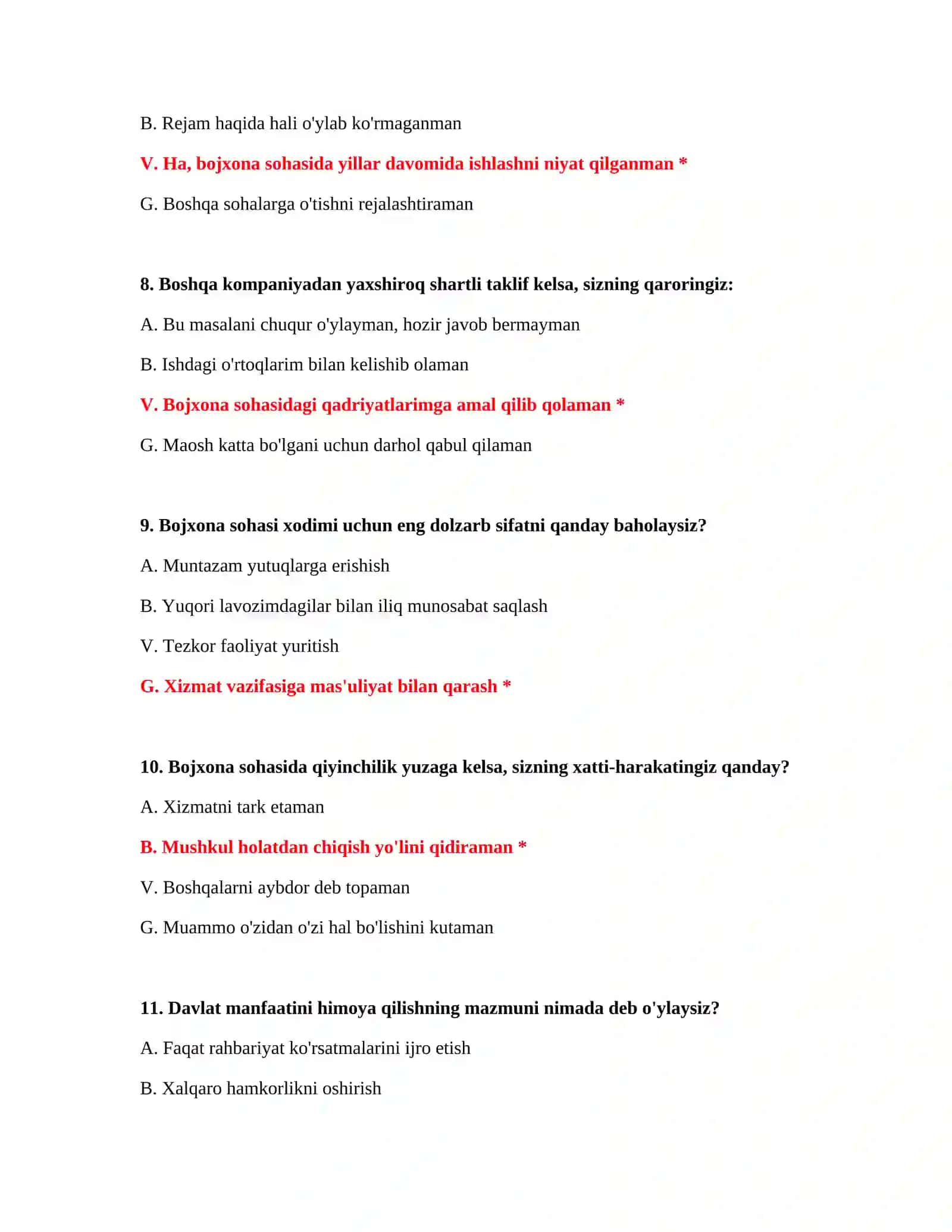 PSIXOLOGIK TAYYORGARLIK: TO'LIQ SAVOLLAR TO'PLAMI 4