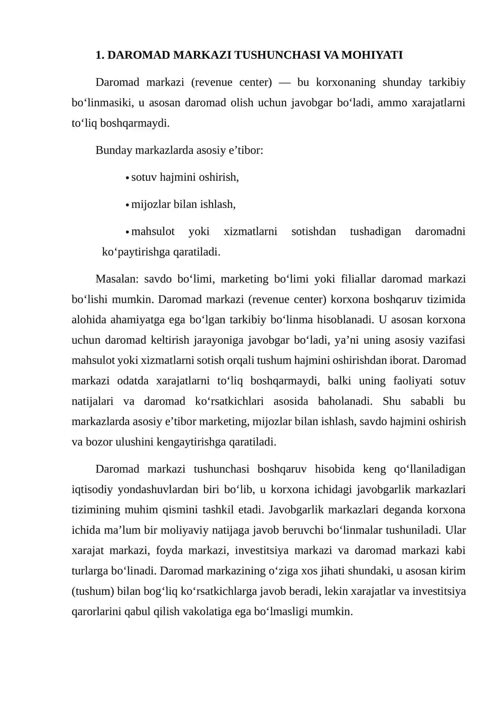 DAROMAD MARKAZINI BOSHQARISH 4