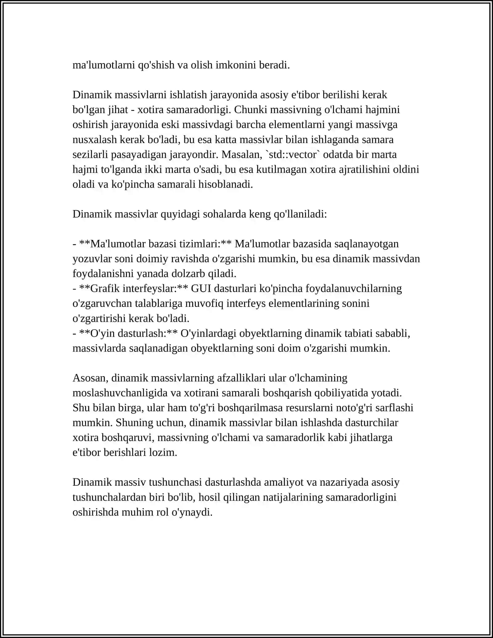 DINAMIK 1 OʼLCHOVLI MASSIVLAR 4