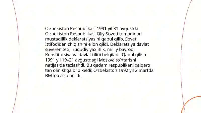 Oʻzbekiston mustaqilligining eʼlon qilinishi va uning tarixiy ahamiyati 4
