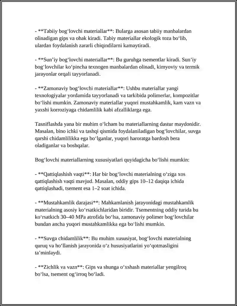 BOGʻLOVCHI MATERIALLAR TEXNOLOGIYASI 4