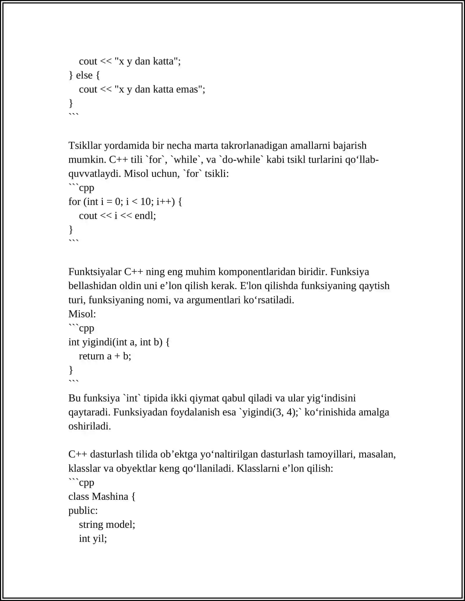 ZAMONAVIY DASTURLASH TILLARI. C++ 4