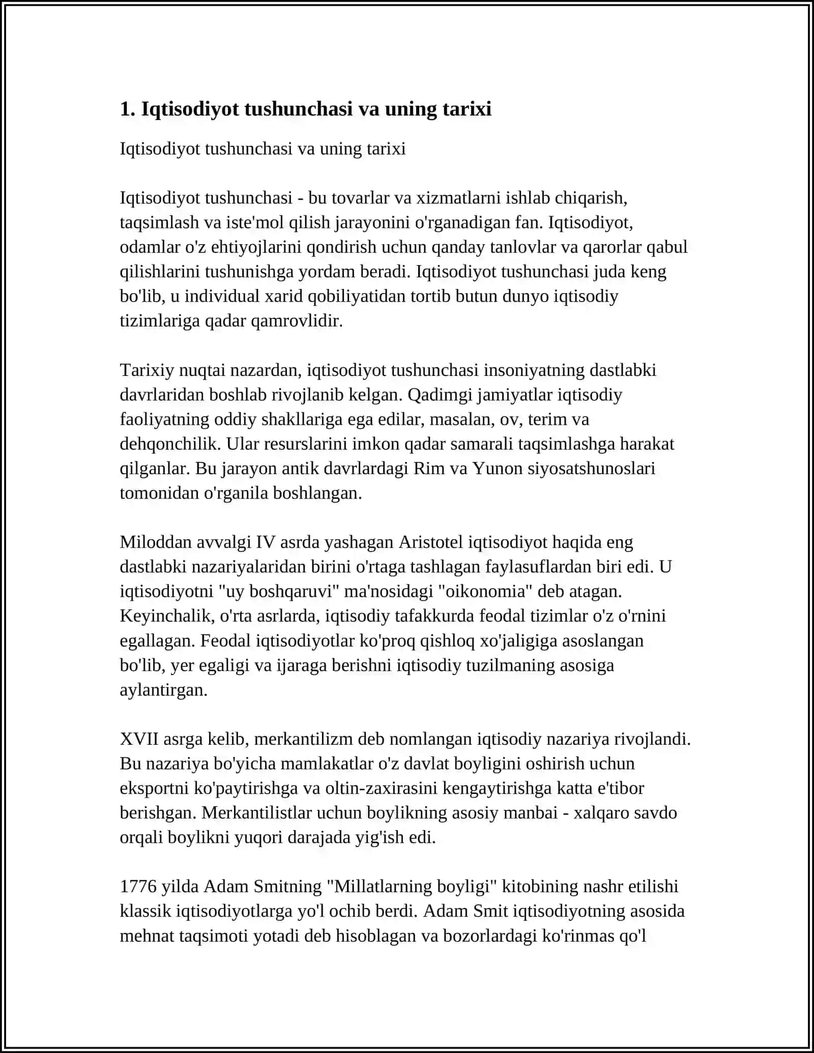 "IQTISODIYOT TALIMOTLAR TARIXI"FANINING PREDMETI 4