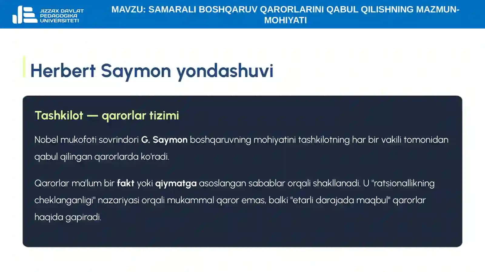 2-mavzu. Samarali boshqaruv qarorlarini qabul qilishning mazmun-mohiyati 4