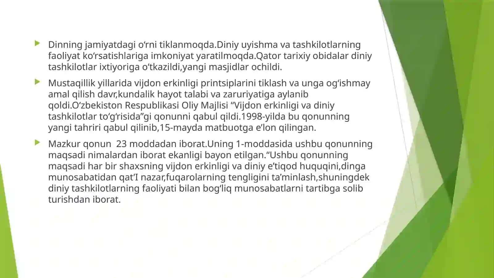 Vijdon va E’tiqod erkinligi. 4