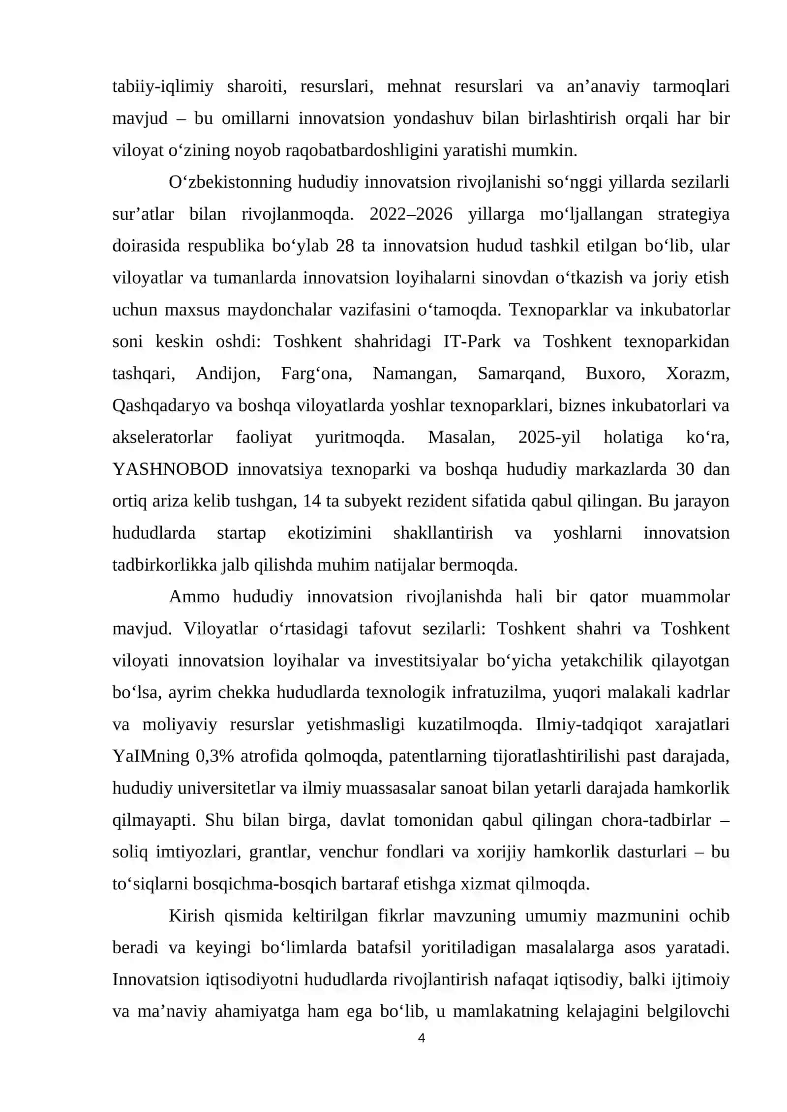 O‘zbekiston hududlarida innovatsion iqtisodiyotni rivojlantirish istiqbollari 4
