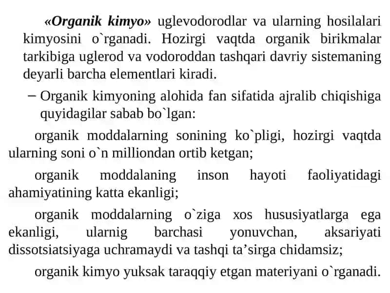 BIOORGANIK KIMYO. ORGANIKKIMYONING ASOSLARI 4