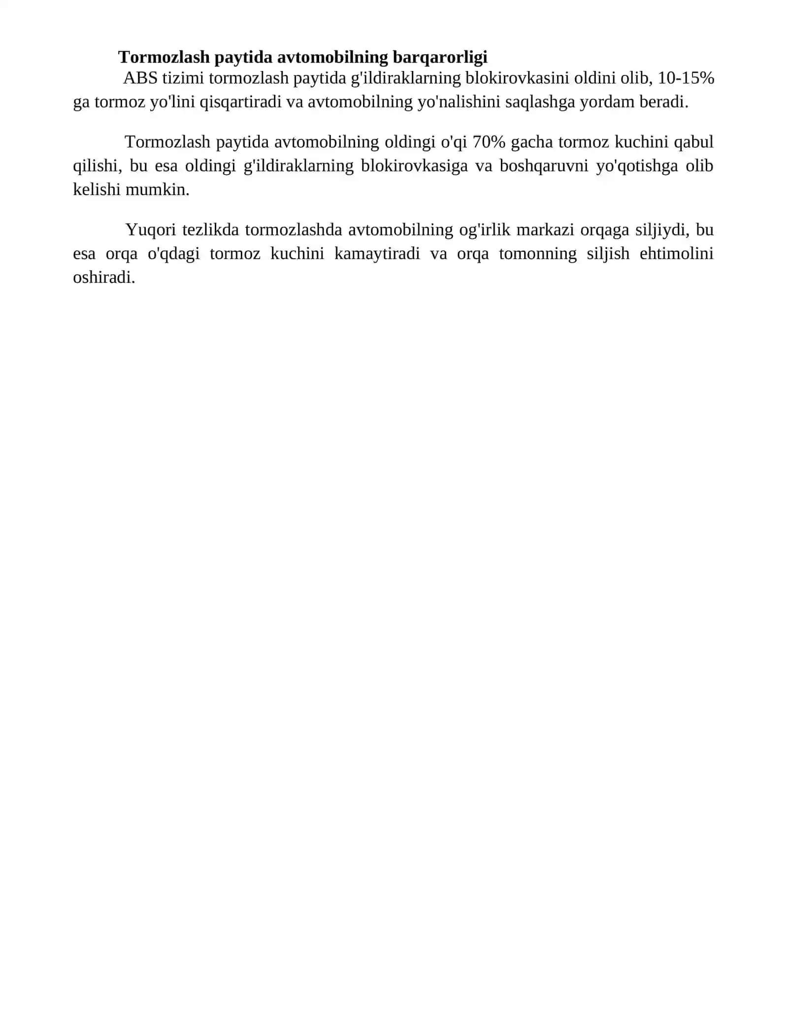 Avtomobilning tormozlanish xususiyatlari 4