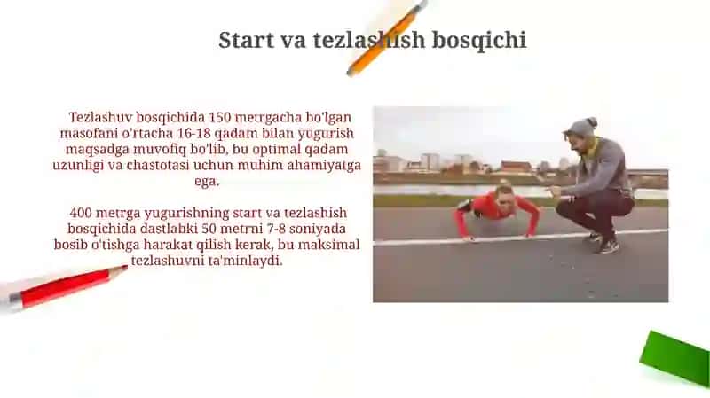 400 metrga yugurish texnikasini oʻrgatish 4