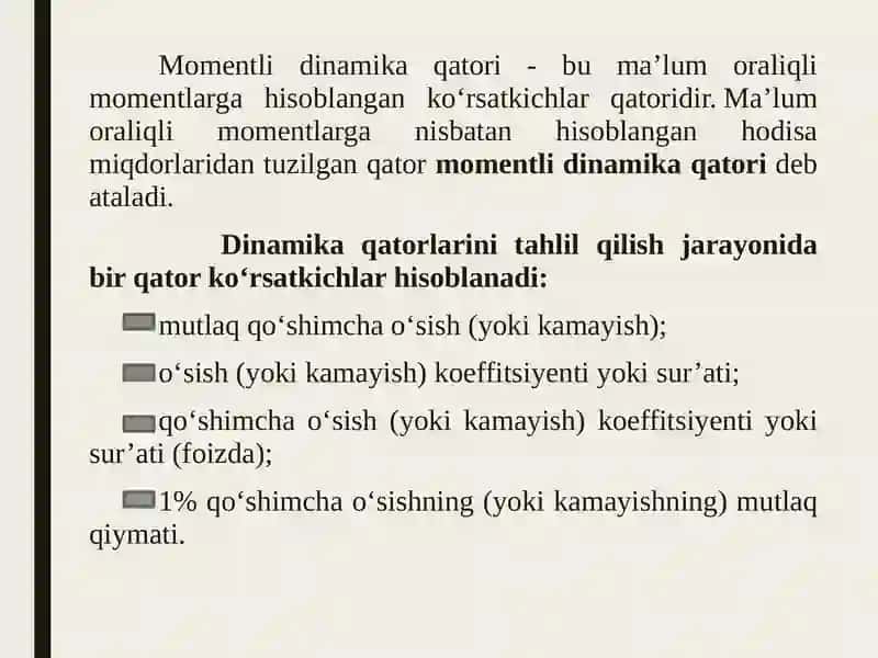 Dinamika va statistika o'rganish uslubi 4