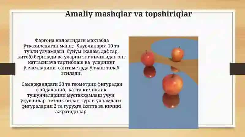 Kattalik.Predmetlar o'lchamini taqqoslashga o'rgatish 4