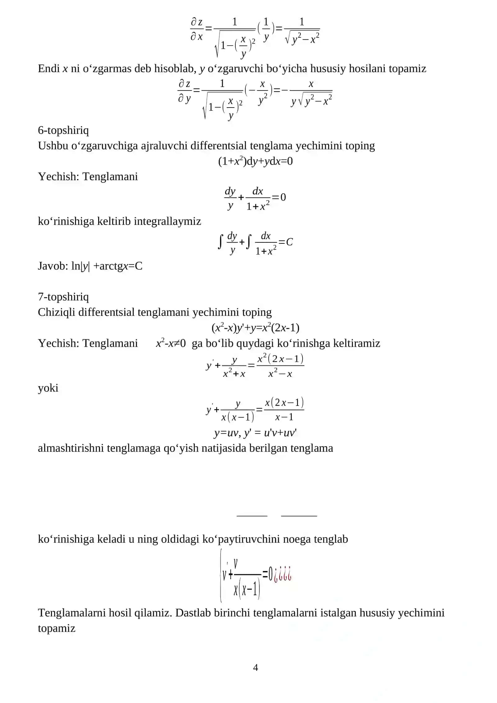 Tipik hisob ishlarni bajarish namunasi va variantlari 4