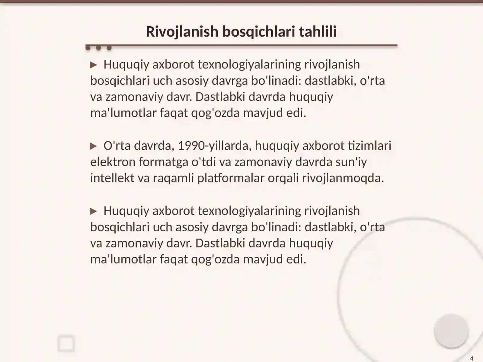 Huquqiy axborot texnologiyalarining rivojlanish bosqichlari va zamonaviy tendensiyalari 4