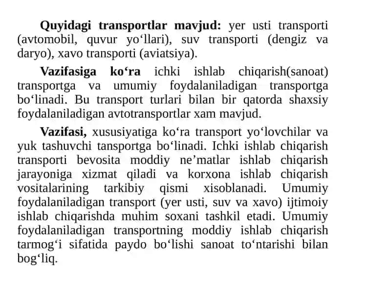 TRANSPORT, AXBOROT KOMMUNIKATSIYA INFRATUZILMASINING MINTAQAVIY RIVOJLANISH XUSUSIYATLARI 4