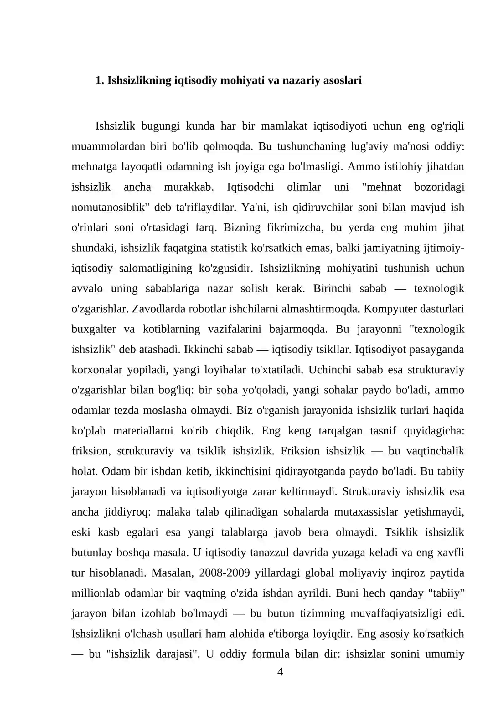 Ishsizlik sabablari, turlari va ko’rsatkichlari 4