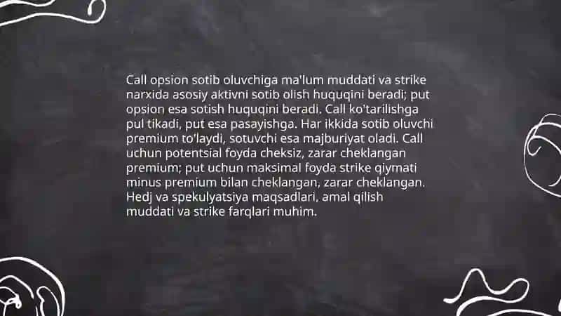 OPSIONLAR MOHIYATI VA QO'LLANILISHI 4