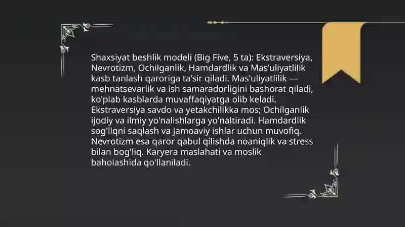 Kasb tanlashga doir psixologik tadqiqotlar 4