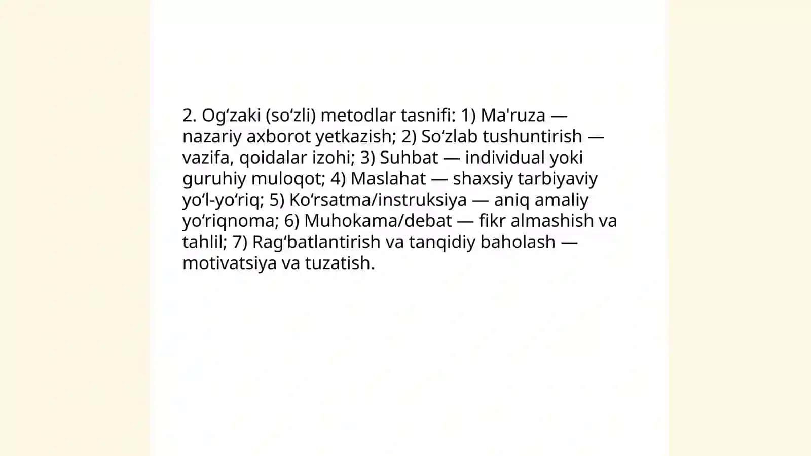 Tarbiyaning umumiy metodlari tasnifi 4