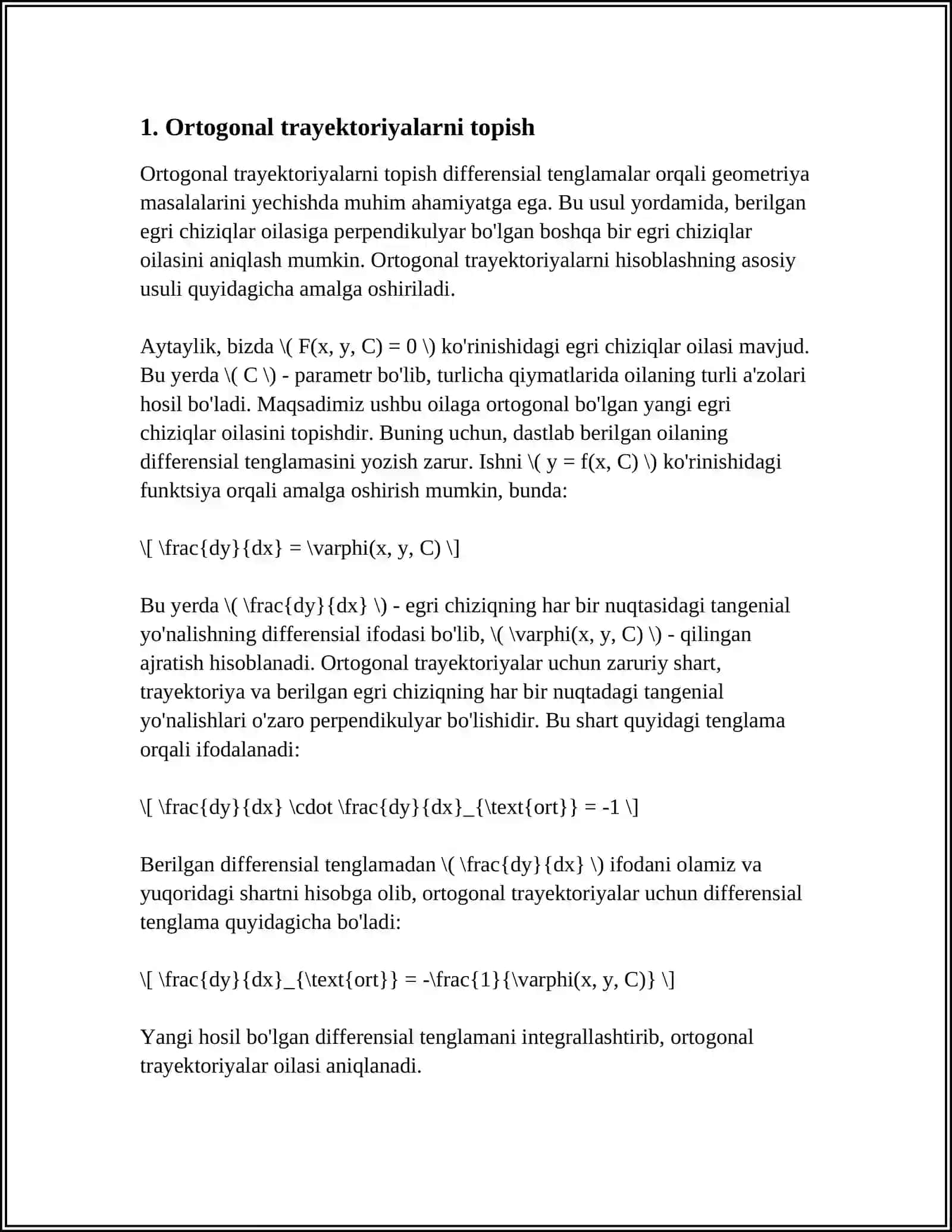 DIFFERENSIAL TENGLAMAGA KELTIRILADIGAN GEOMETRIK MASALALAR 4