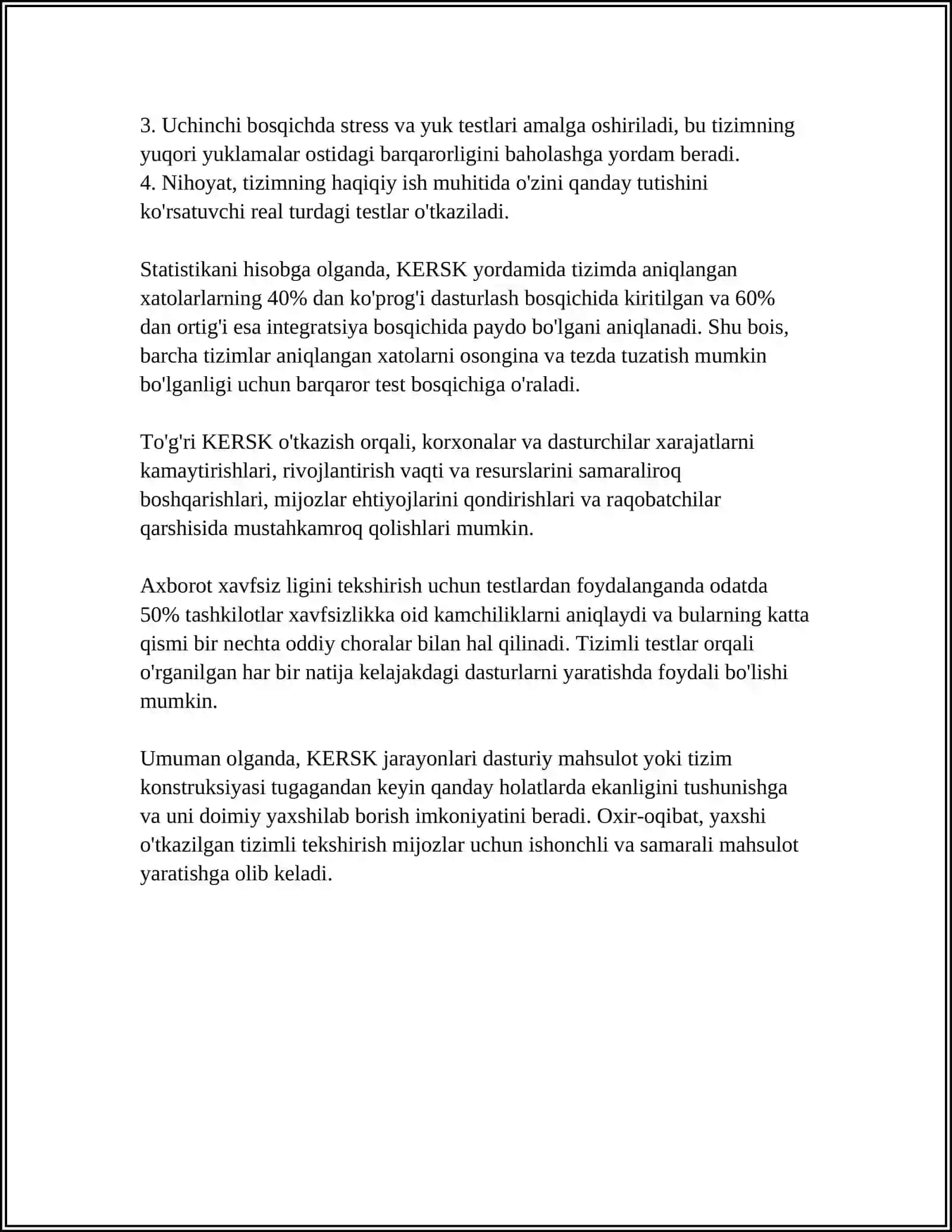 MUSTAQIL ISH Mavzu: TEST KERSK 4