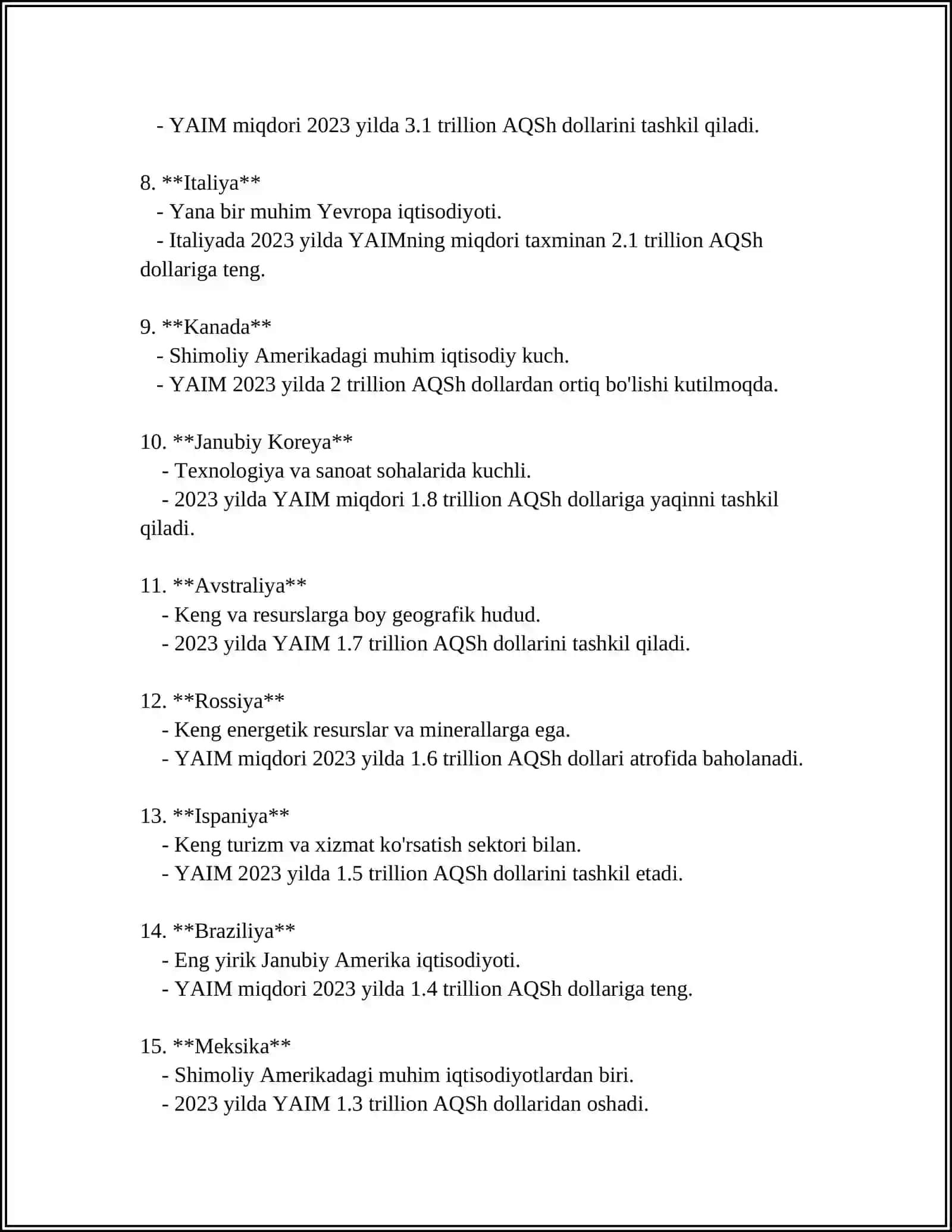 DUNYODAGI ENG BOY DAVLATLAR 4