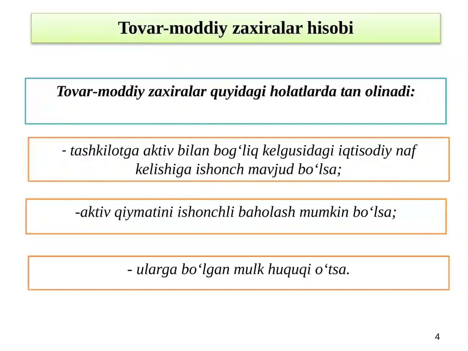 Tovar-moddiy zaxiralarni tanolish 4