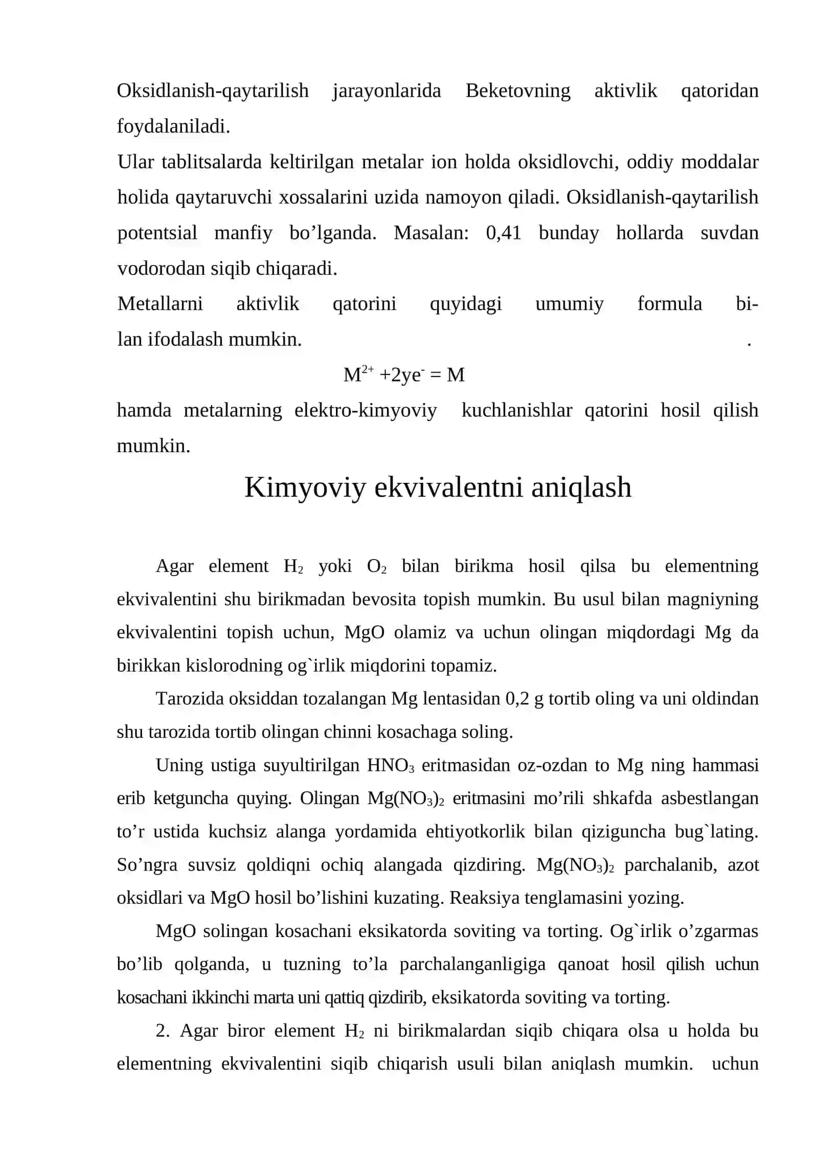 Oksidlovchi qaytaruvchining ekvivalent massasini aniqlash 4