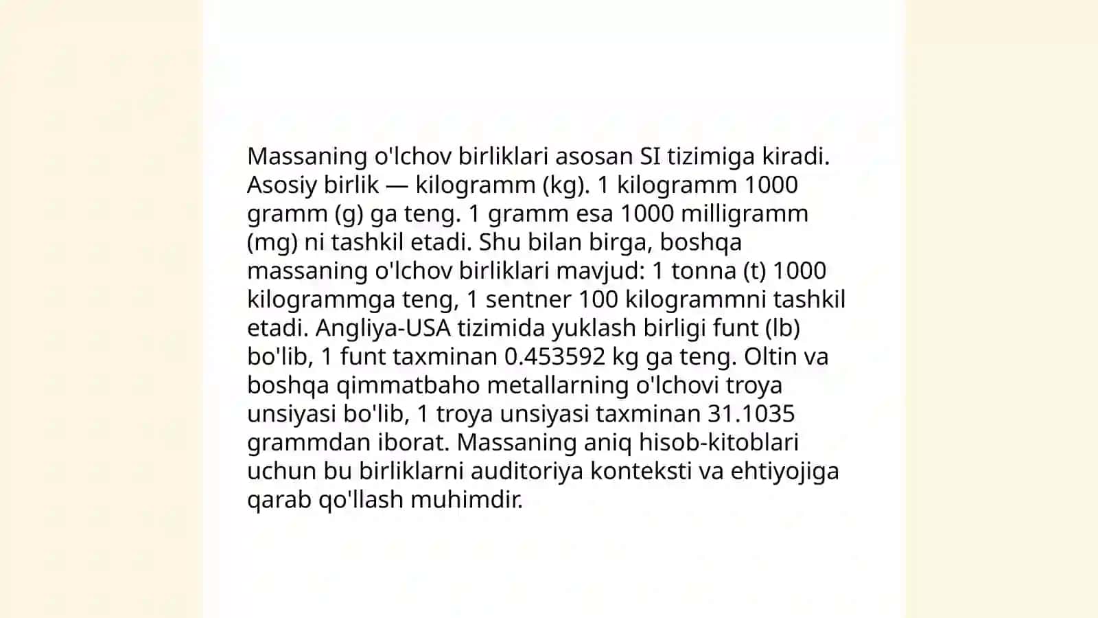 Massa va uning birliklari 4