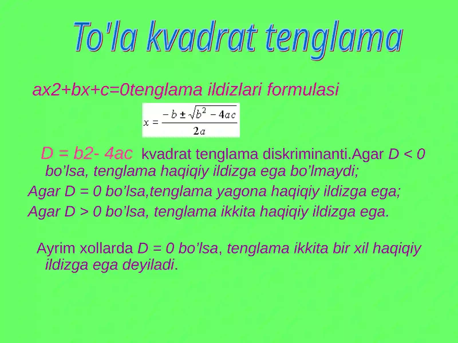 Kvadrat tenglamaga doir masalalar 4