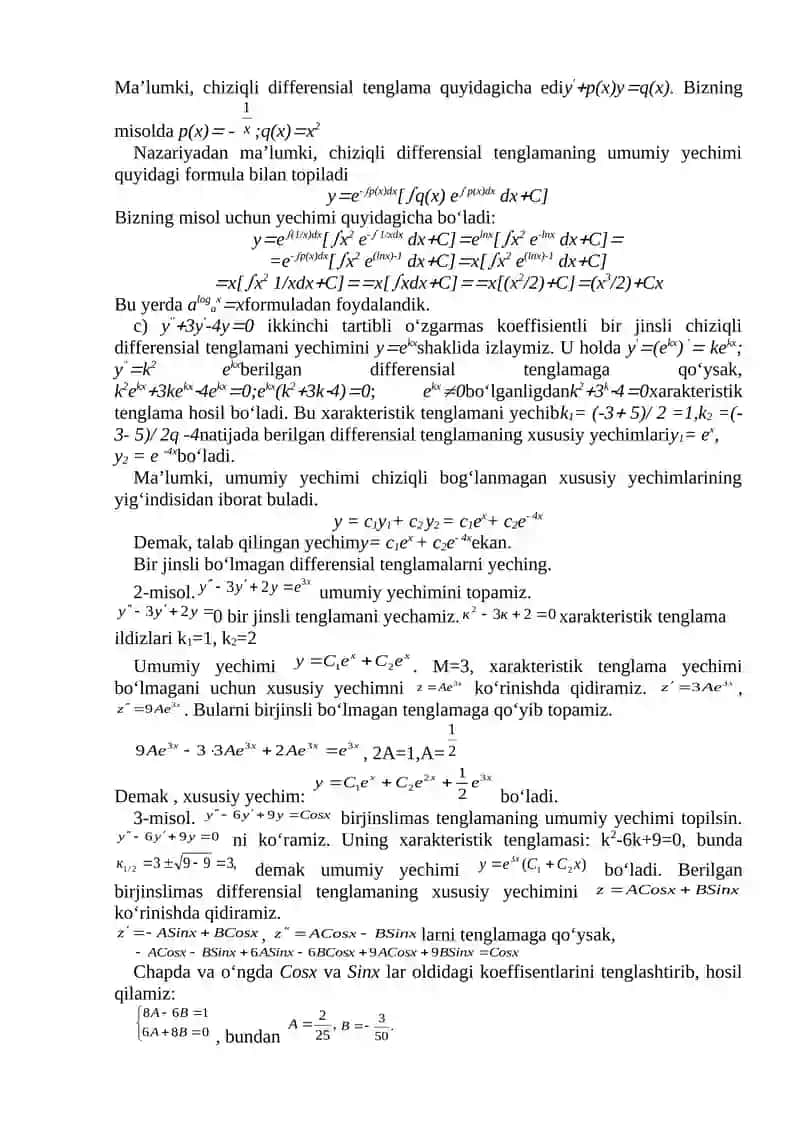 Differensial tenglamalarga doir misollar yechish. 4