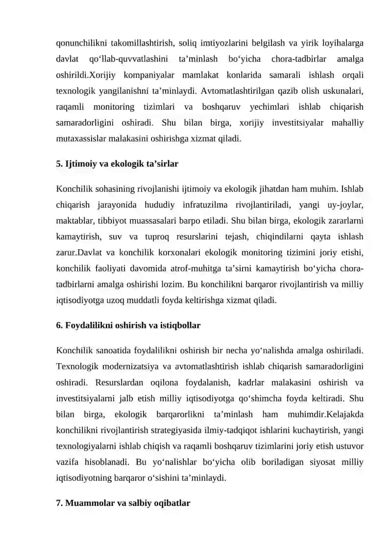 O‘zbekistonda konchilik sanoatining o’rni va ahamiyati 4
