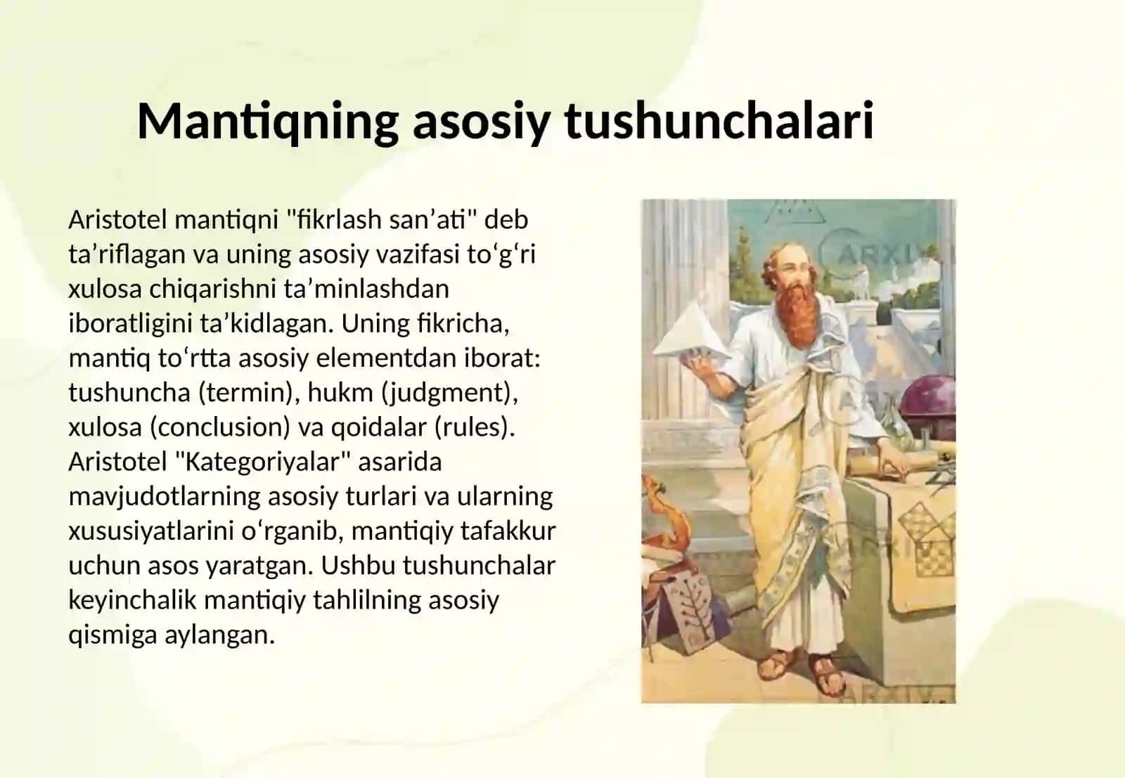 Mantiq ilmi shakllanishida Aristotelning oʻrni 4