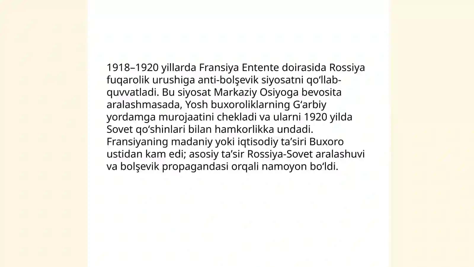 Jahon urushlari oraligi Fransiya va yosh buxoroliklar 4