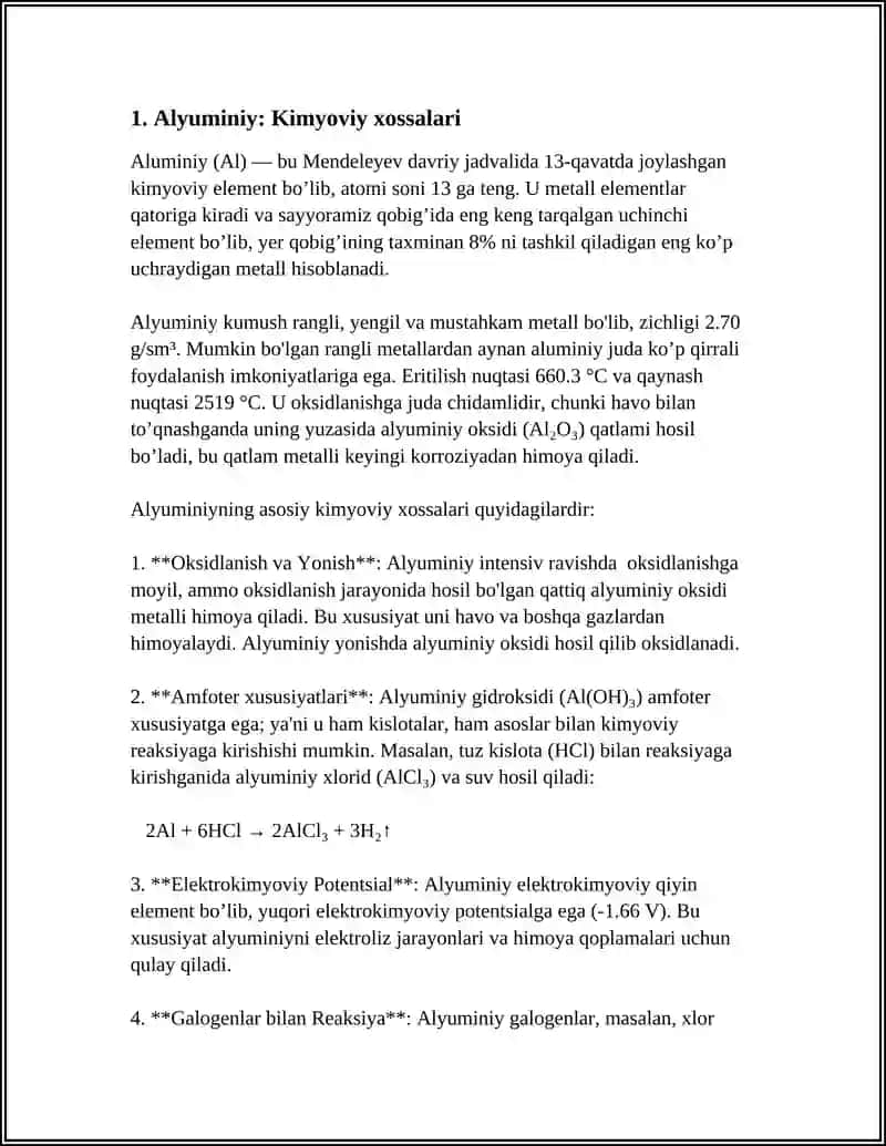 Alyuminiy: Kimyoviy xossalari 4