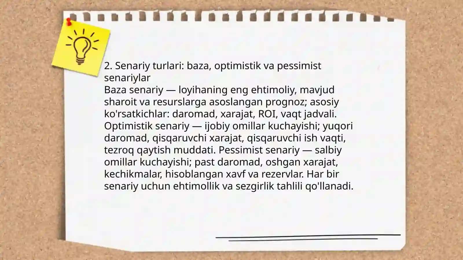 SENARIYLAR ASOSIDA LOYIHANI BAHOLASH 4